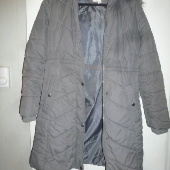 🧥 A New Day Puffer Mid-Length Coat with Faux Fur-Lined Hood – Gray (Size S) - Picture 2 of 12